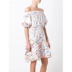 $1200 Peter Pilotto Off-The-Shoulder Dress 8 White Multi Abstract Ruffle Mini
